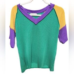New Zenana Colorful Knit Top with V-Neck